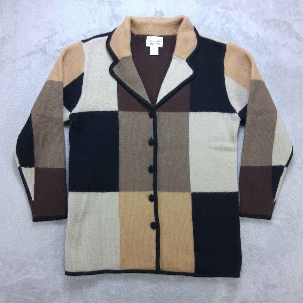 Christopher & Banks Womens Wool Colorblock Cardigan Sweater Brown Tan Size M